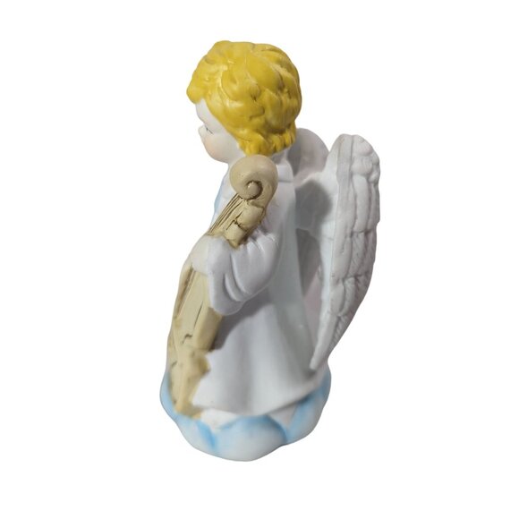 Vintage Ceramic Angel Figurine Playing Cello Music Chalkware Hand-Painted 4-inch - Picture 4 of 5